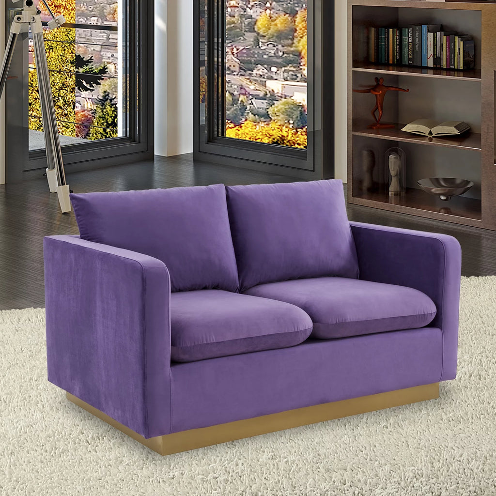Upholstered Velvet Loveseat with Gold Frame I779