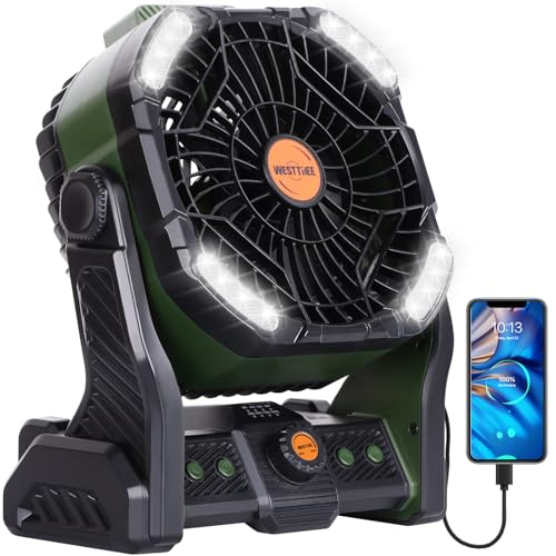 20000mAh Camping Fan with LED Lantern USB Rechargeable 4 Speeds Black E9859