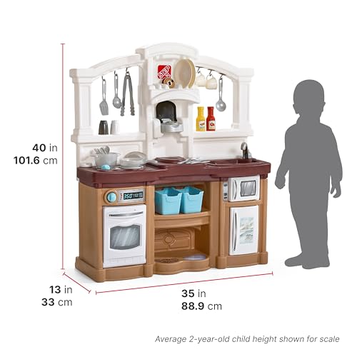 Kids Kitchen Playset with Lights and Sounds, 25 Piece Toy Accessories, Toddlers 2+ Years Old, Tan O276