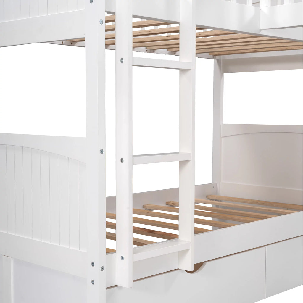 Twin Size L-Shaped Wood Triple Bunk Bed with Drawers F630