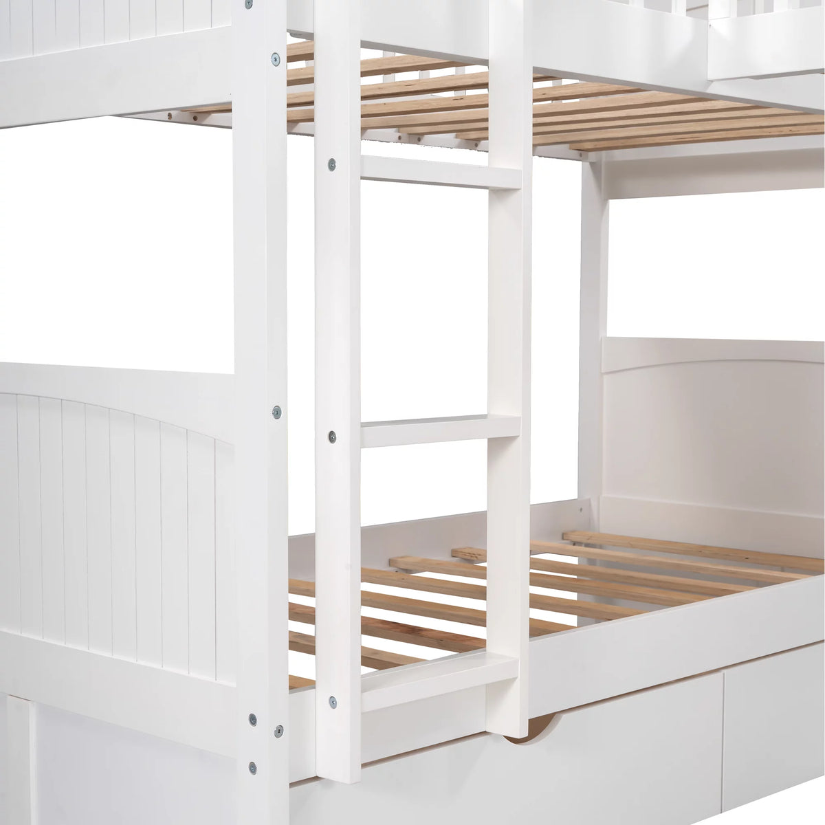 Twin Size L-Shaped Wood Triple Bunk Bed with Drawers F630