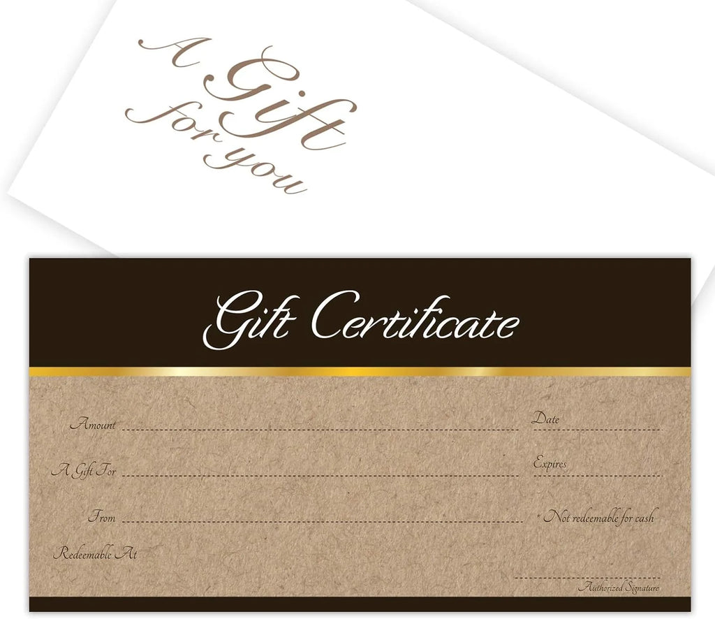 Blank Gift Certificates 25 Set with Matching Envelopes S562