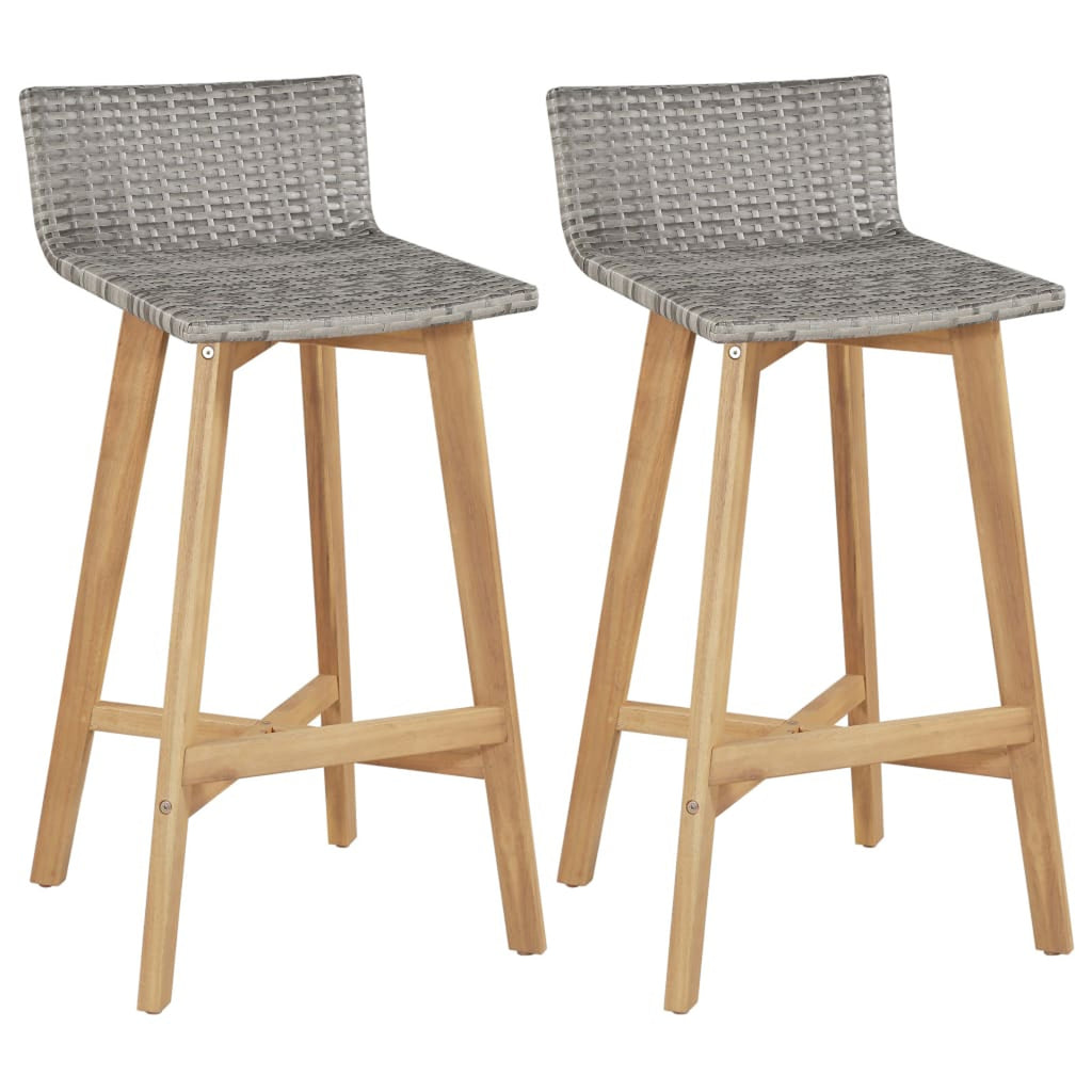 Set of 2 Poly Rattan Bar Stools with Acacia Wood Frame B9026