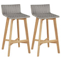 Set of 2 Poly Rattan Bar Stools with Acacia Wood Frame B9026