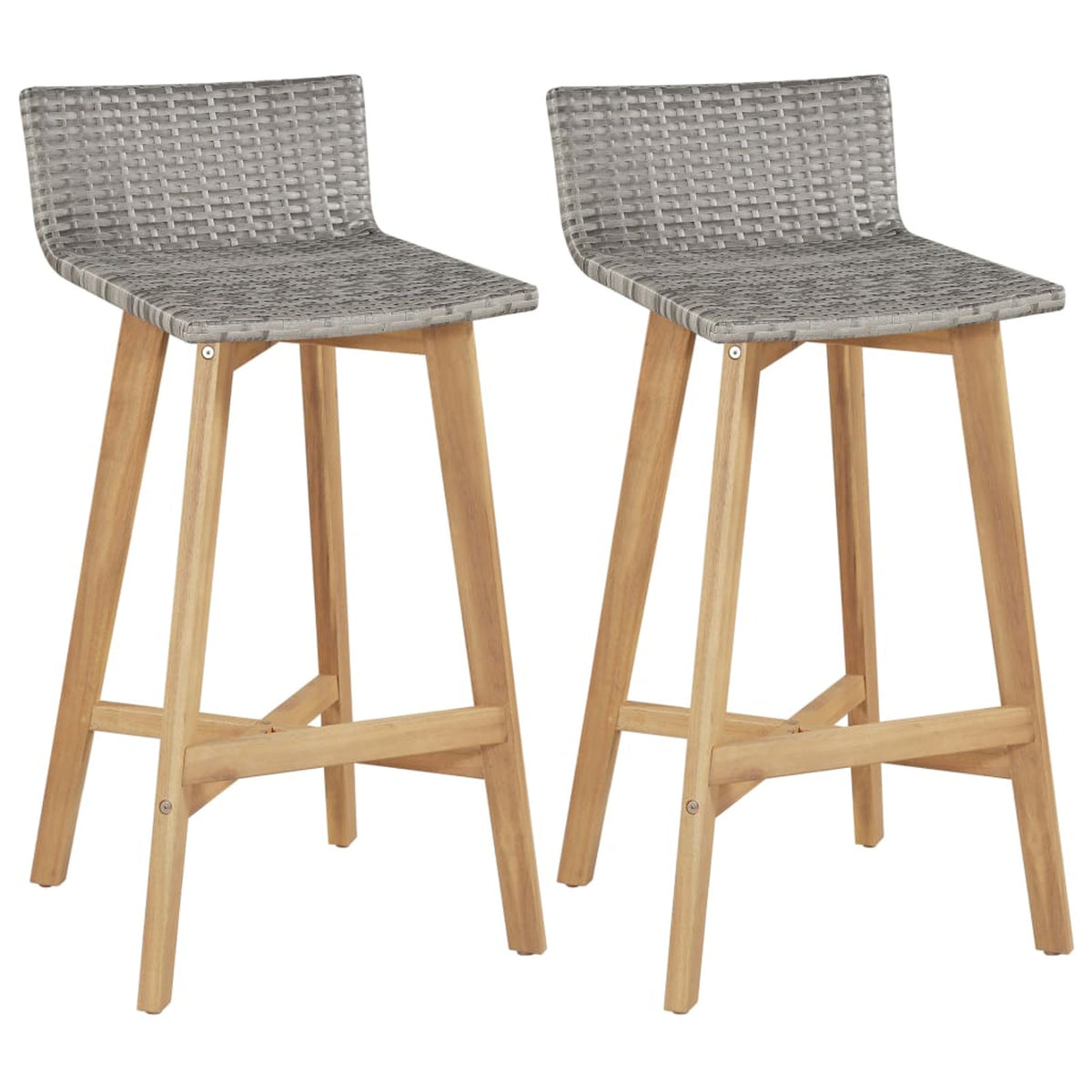 Set of 2 Poly Rattan Bar Stools with Acacia Wood Frame B9026