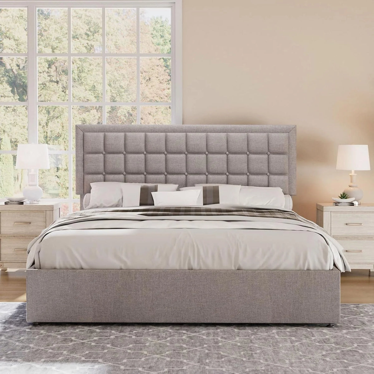 King Size Lift Up Storage Upholstered Platform Bed Frame W9472