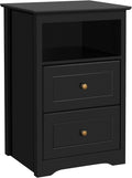 Black Tall End Table with 2 Drawers and Open Shelf U1724