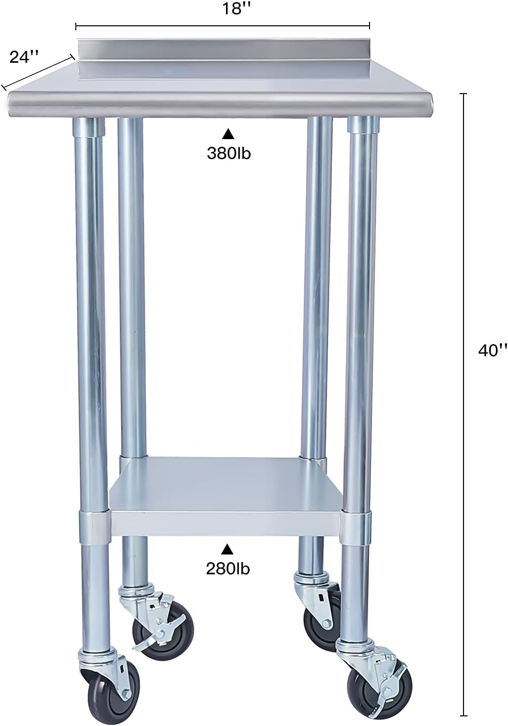 Stainless Steel 24 x 18 Inches Worktable with Backsplash X760669