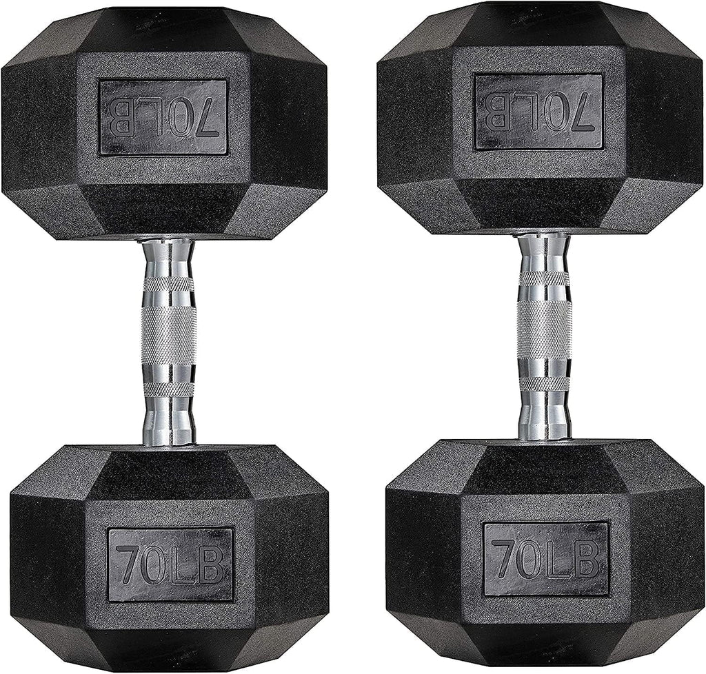 65lbs Rubber Coated Cast Iron Hex Dumbbell Set E9819