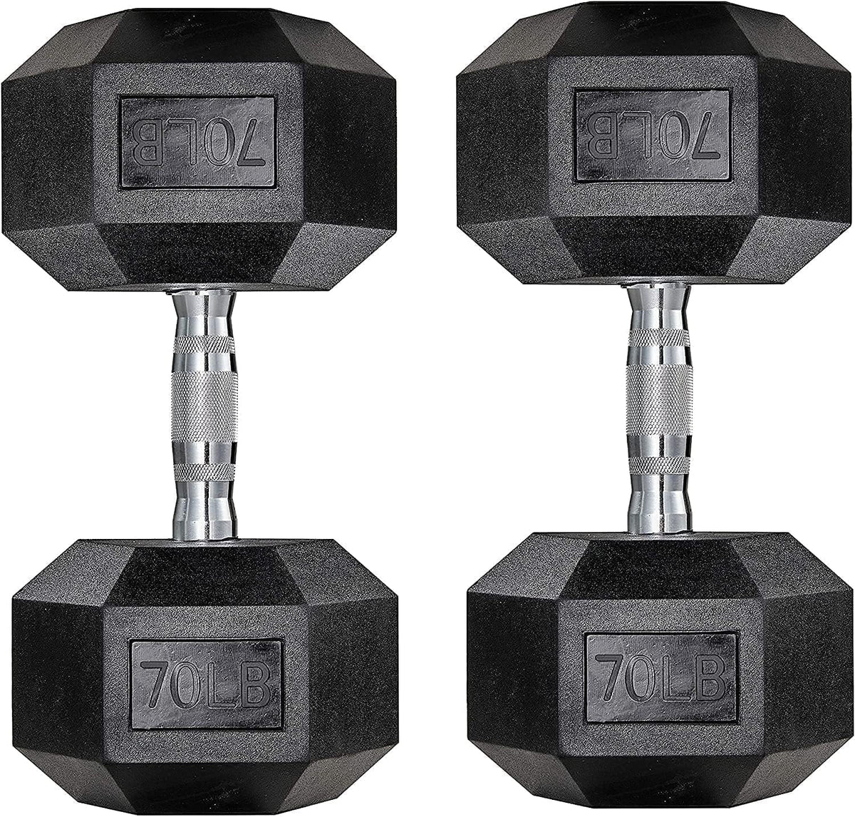 65lbs Rubber Coated Cast Iron Hex Dumbbell Set E9819