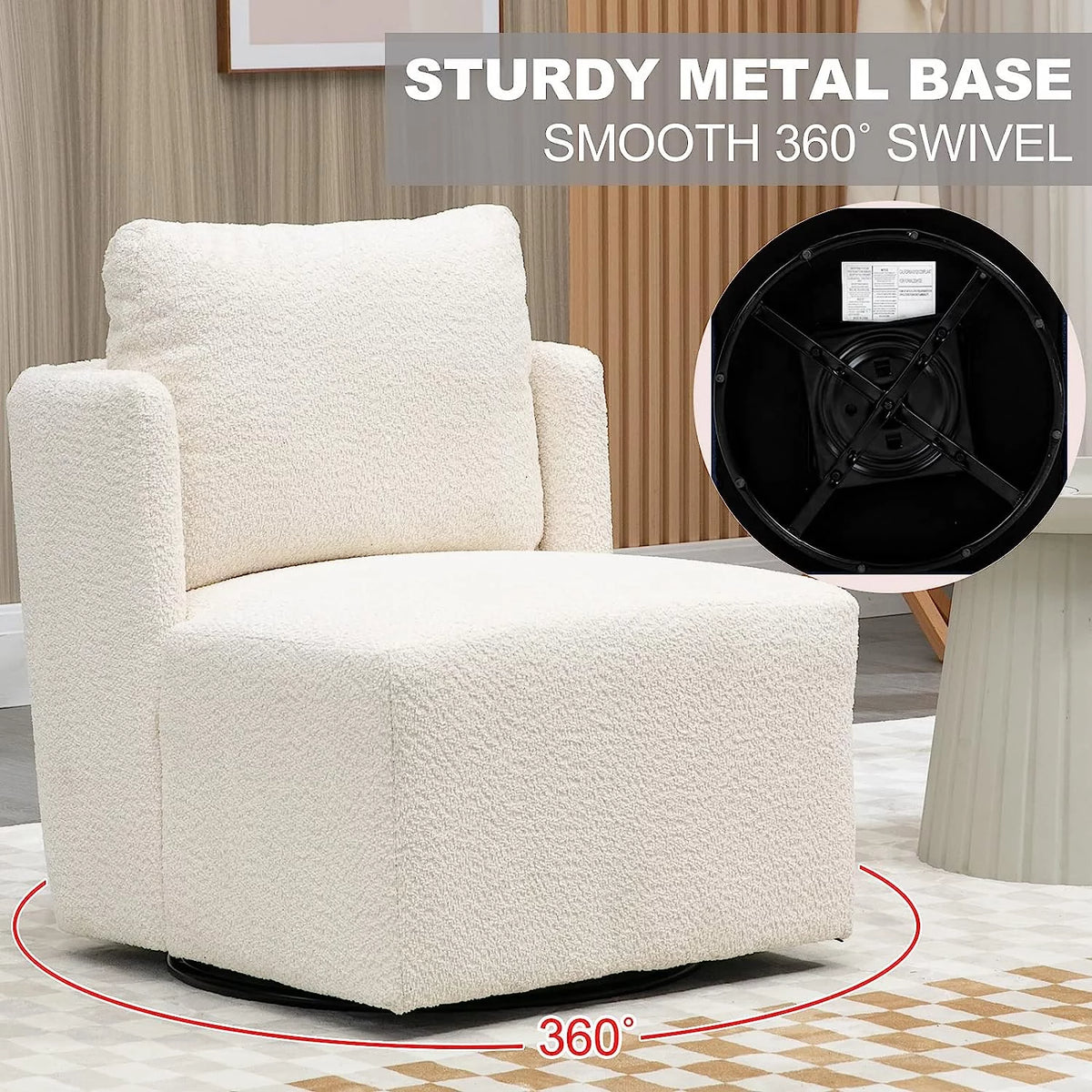 White Chenille Swivel Accent Chair with Pillow N1263