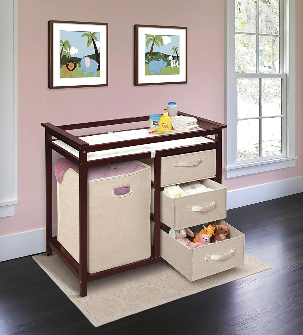 Cherry Changing Table with Three Baskets & Hamper Z6046