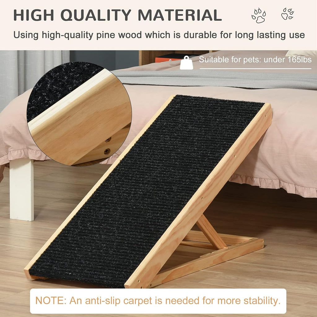 Elevated Pet Ramp, Foldable, Height Adjustable, Non-Slip Finish, Pine, 35.5" L x 16" W x 24" H, Black X4765
