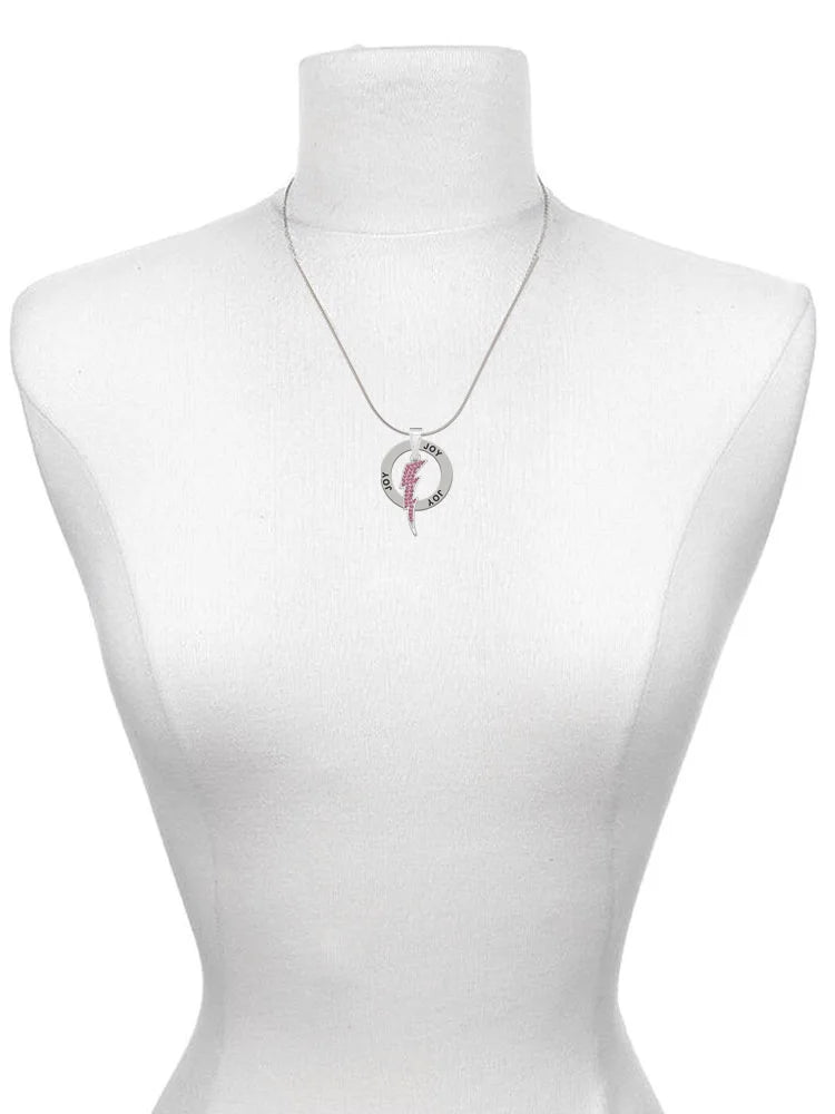 Large Hot Pink Crystal Lightning Bolt Ring Charm Necklace, 18" M9601