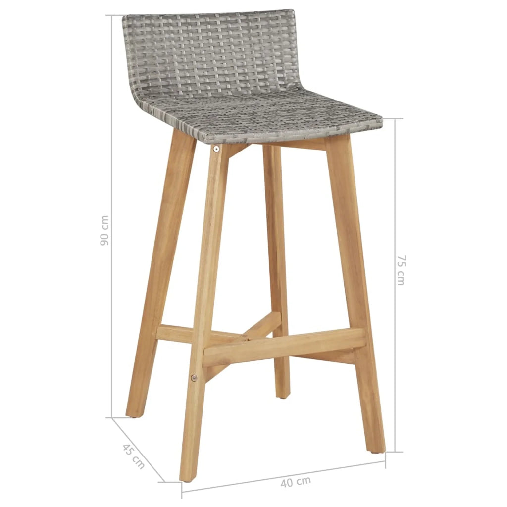 Set of 2 Poly Rattan Bar Stools with Acacia Wood Frame B9026