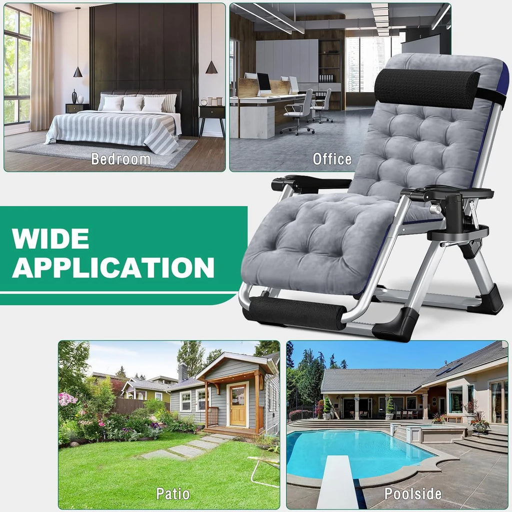 XL Zero Gravity Folding Reclining Lounge Chair with Cushion & Tray J7004