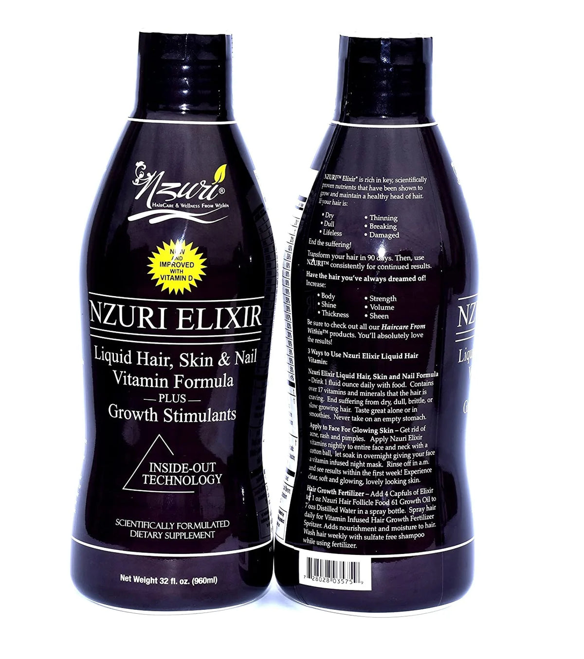 Hair Skin and Nails Vitamins with Biotin, Folate, and Vitamin D, 32 oz W937