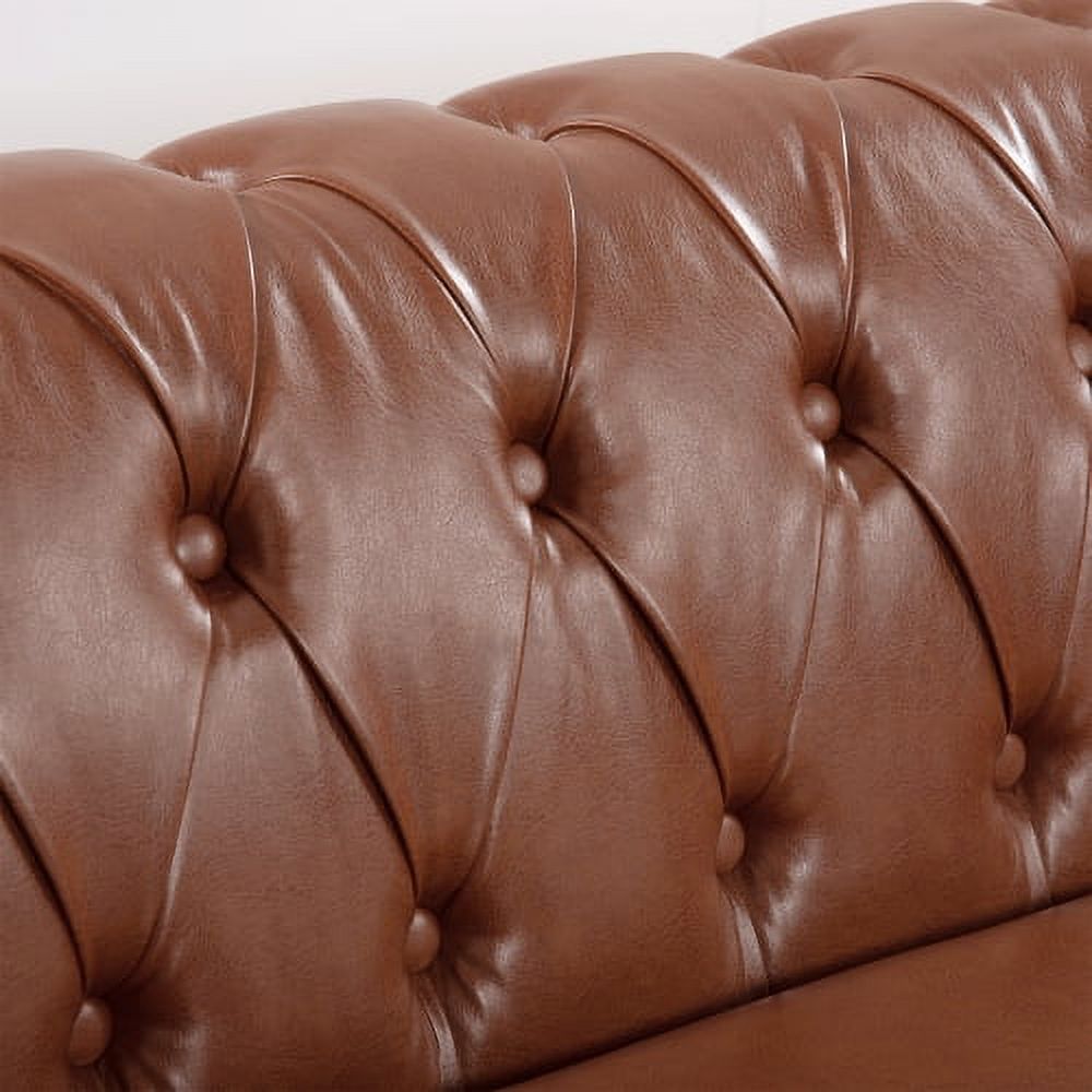 Brown PU Rolled Arm Three Seater Sofa W696