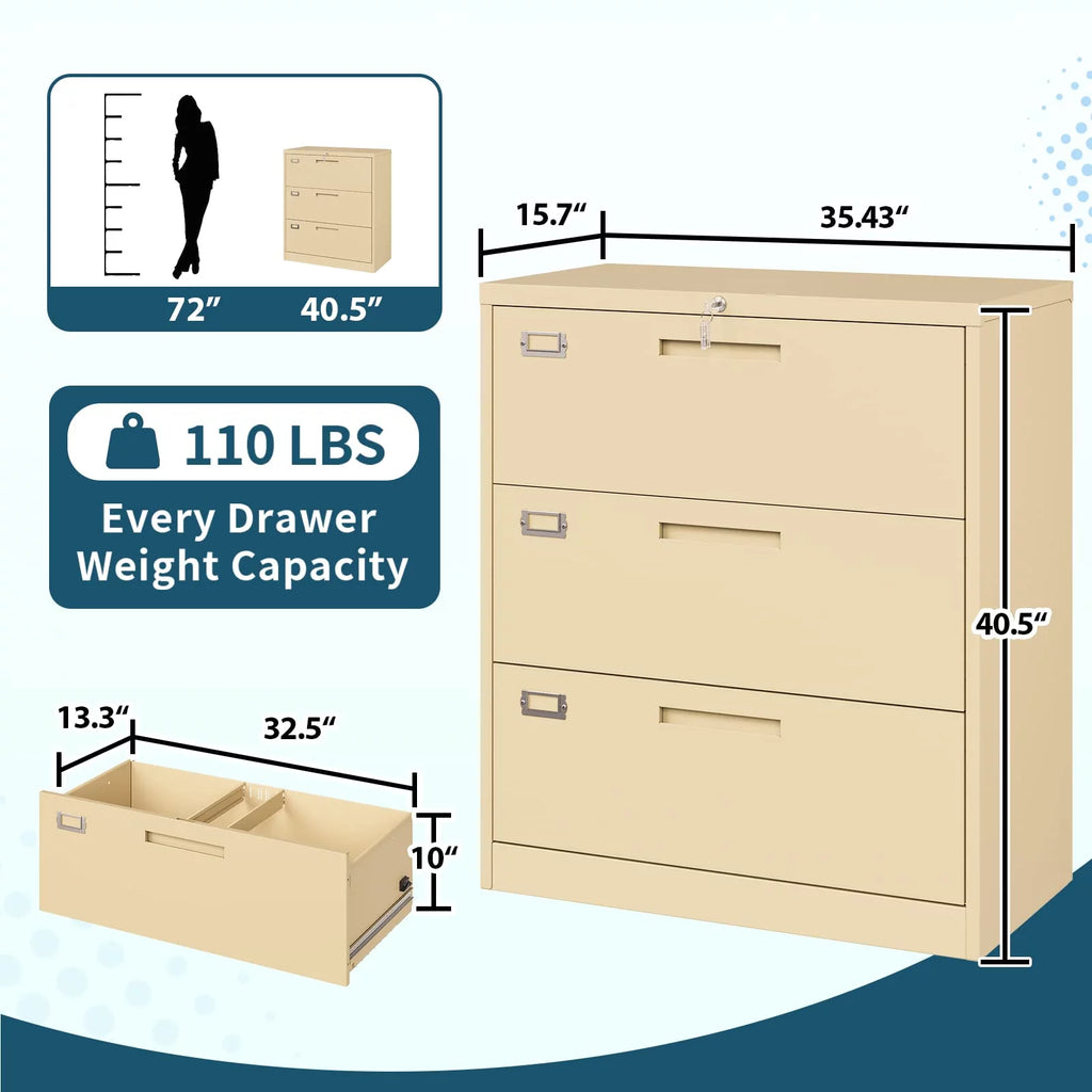 3 Drawer Metal File Cabinet with Lock T3950