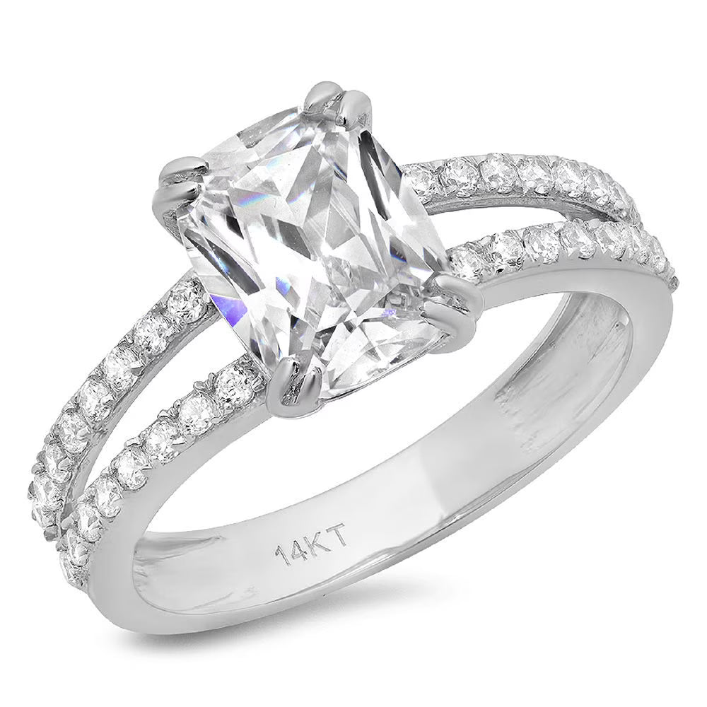 14K White Gold Cushion Cut Cultured Diamond Engagement Ring O153
