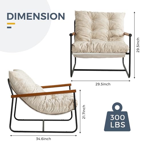 Beige Velvet Accent Chair with Metal Frame C116999
