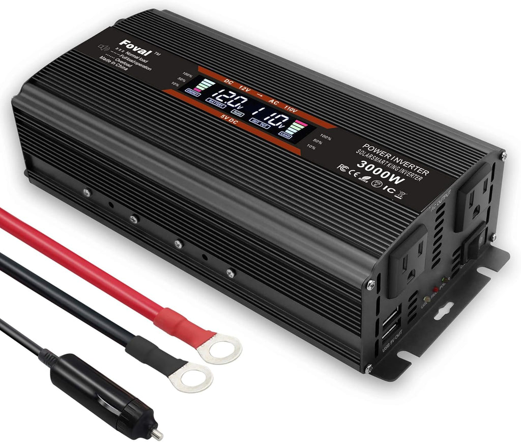 1500W Power Inverter Dual AC Outlets Dual USB DC 12V to 110V AC Car Inverter with Digital Display 4 External 40A Fuses Y1009
