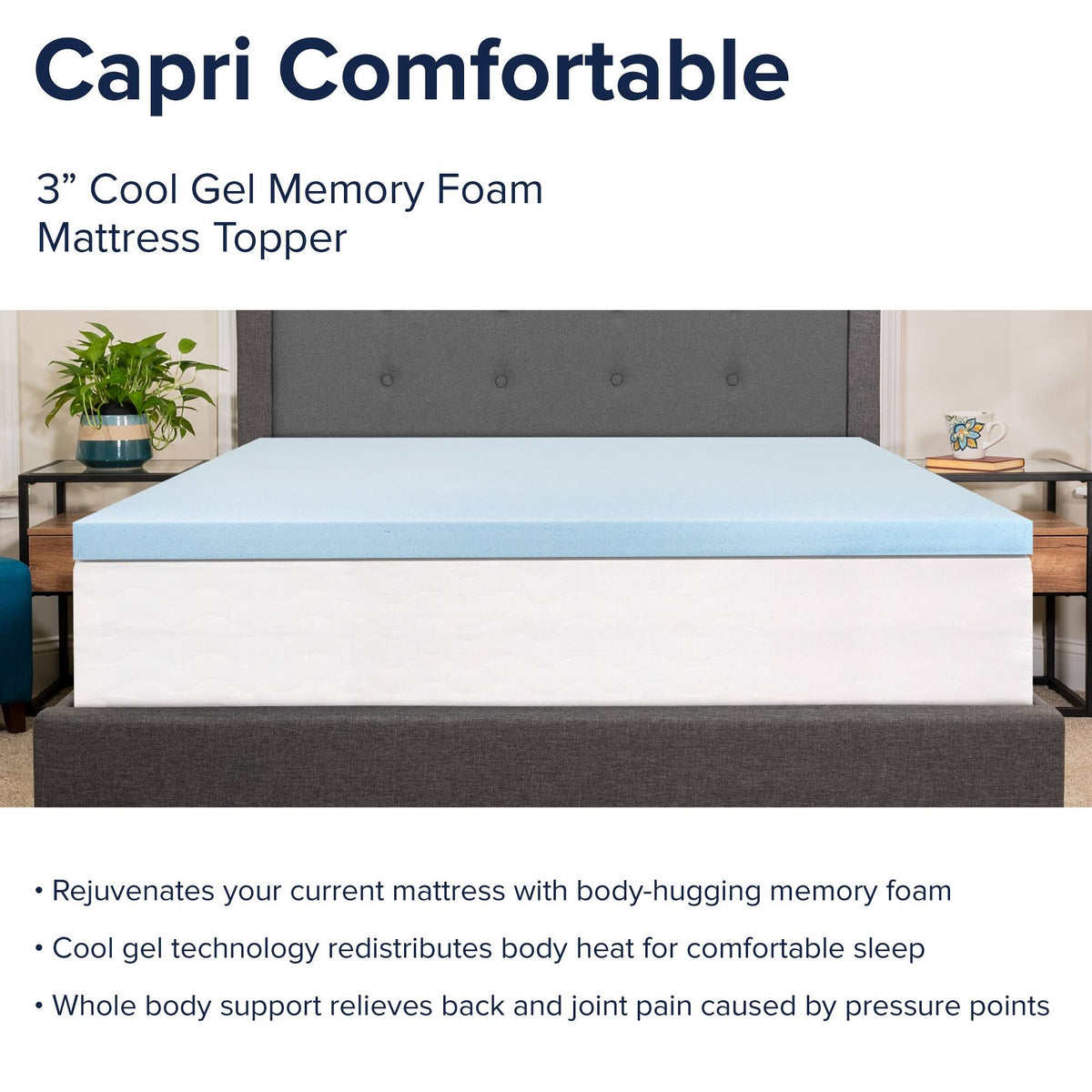 King 3 inch Cool Gel Memory Foam Mattress Topper H94845