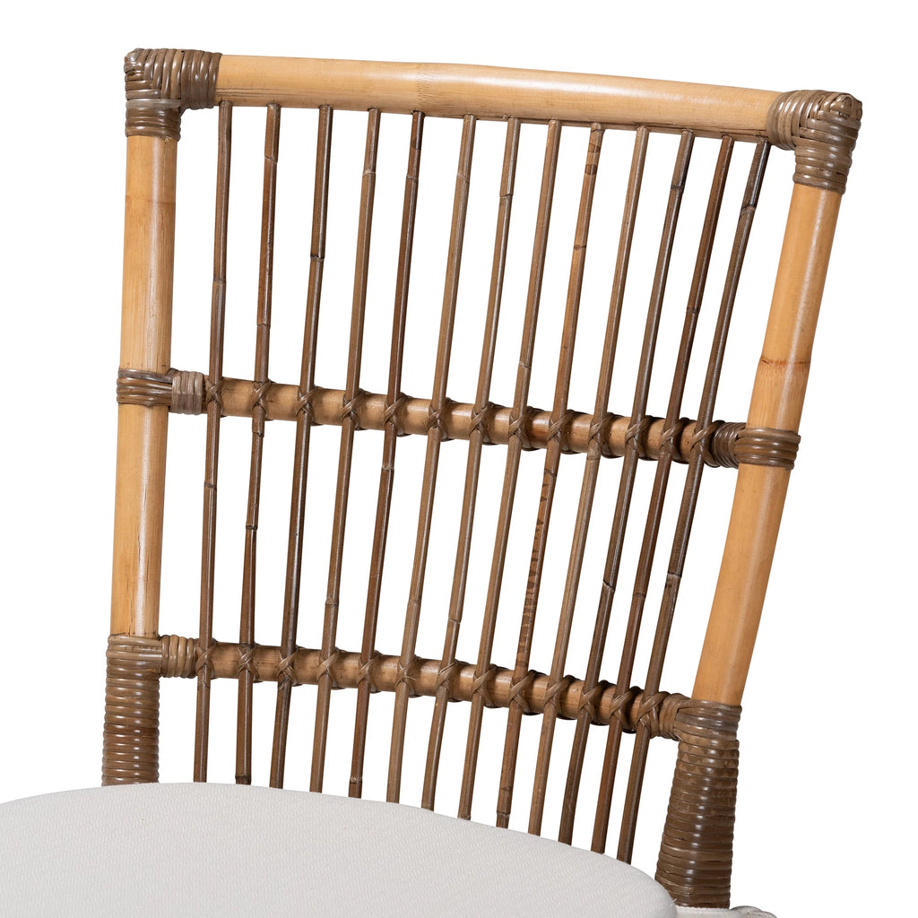White Fabric and Natural Brown Rattan Dining Chair R89063