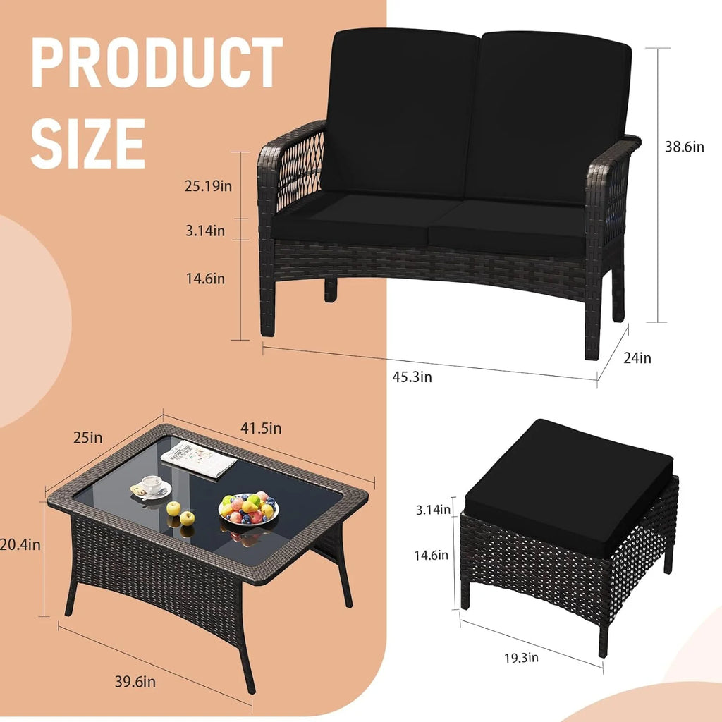 Rattan Wicker Sofa Set with Loveseat and 2 Ottoman G30821