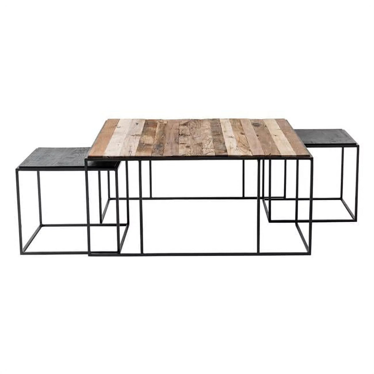 Reclaimed Wood & Iron Nested Coffee Tables, Black & Brown - Set of 3 T295