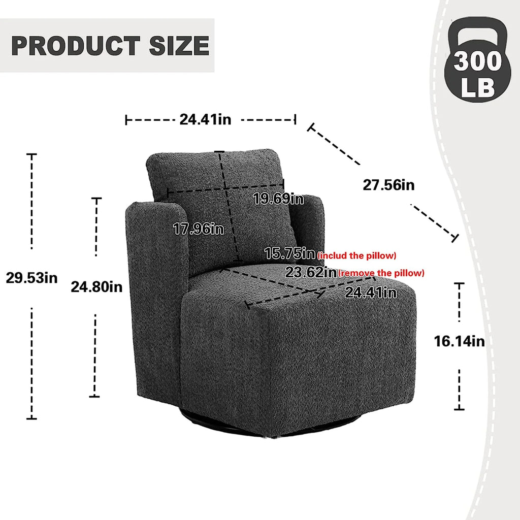 White Chenille Swivel Accent Chair with Pillow N1263