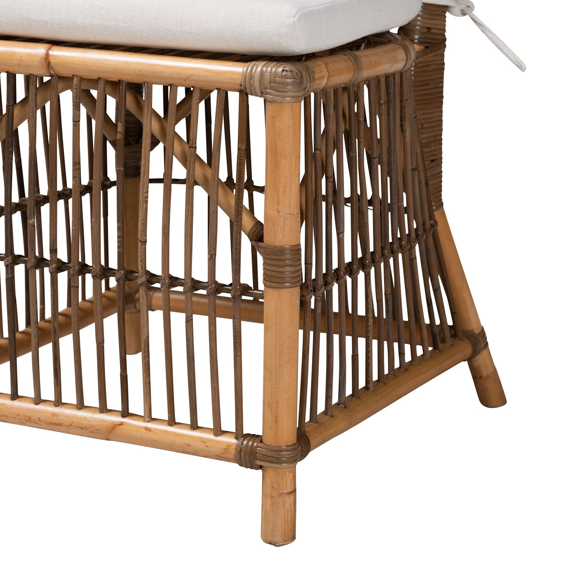 White Fabric and Natural Brown Rattan Dining Chair R89063