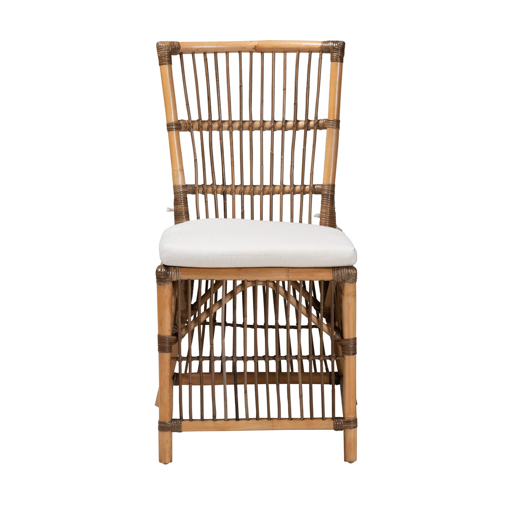 White Fabric and Natural Brown Rattan Dining Chair R89063