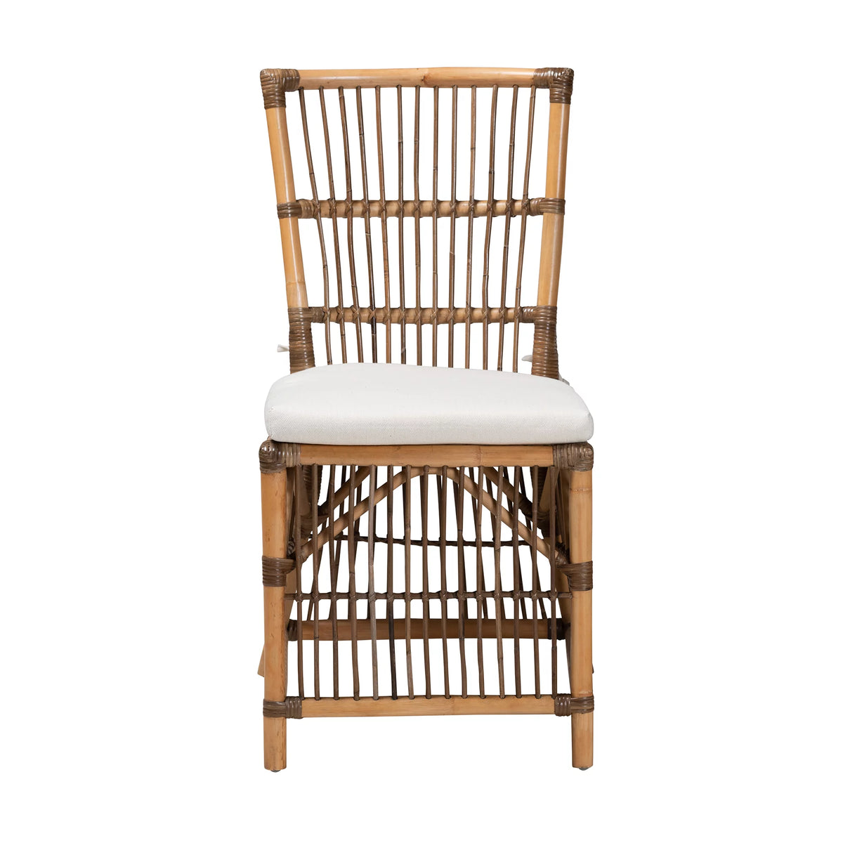 White Fabric and Natural Brown Rattan Dining Chair R89063