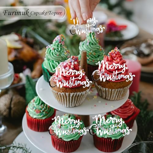 12 Pcs Christmas Cake Toppers Acrylic Mirror Gold W1687