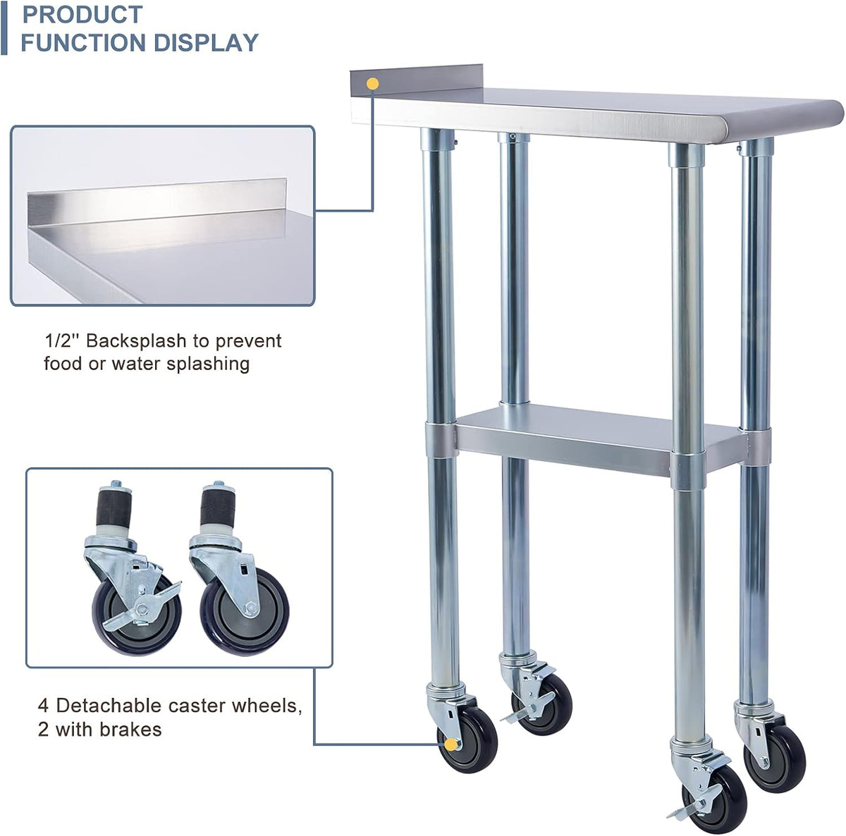 Stainless Steel 24 x 18 Inches Worktable with Backsplash X760669