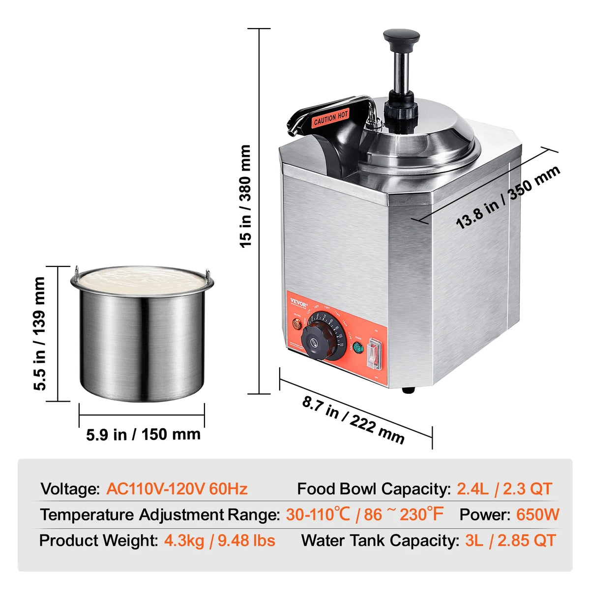 2.3 Qt Stainless Steel Electric Cheese Dispenser C2056