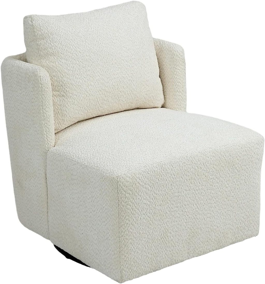 White Chenille Swivel Accent Chair with Pillow N1263