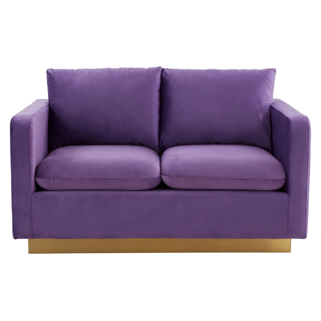 Upholstered Velvet Loveseat with Gold Frame I779