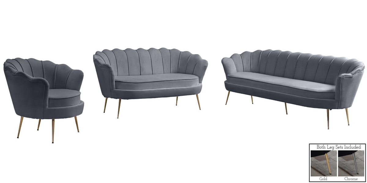 Grey Velvet Channel Tufted Sofa Set 3 Pcs W5915