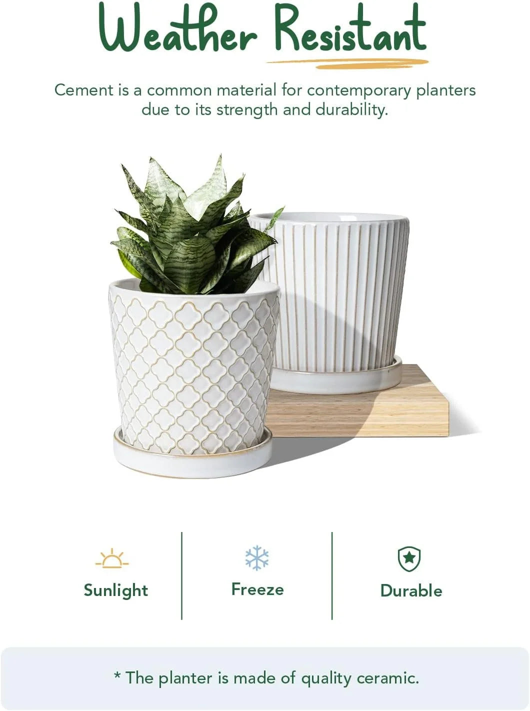 5.4 Inch Embossed Ceramic Plant Pots with Drainage, Set of 2, White I28965