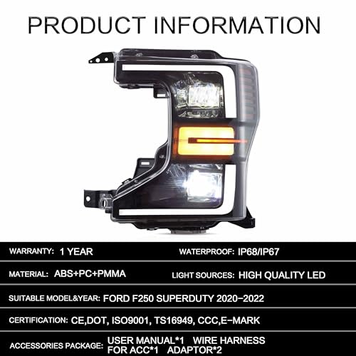 LED Headlights Assembly with Sequential Turn Signal and Dynamic Animation DRL N197721