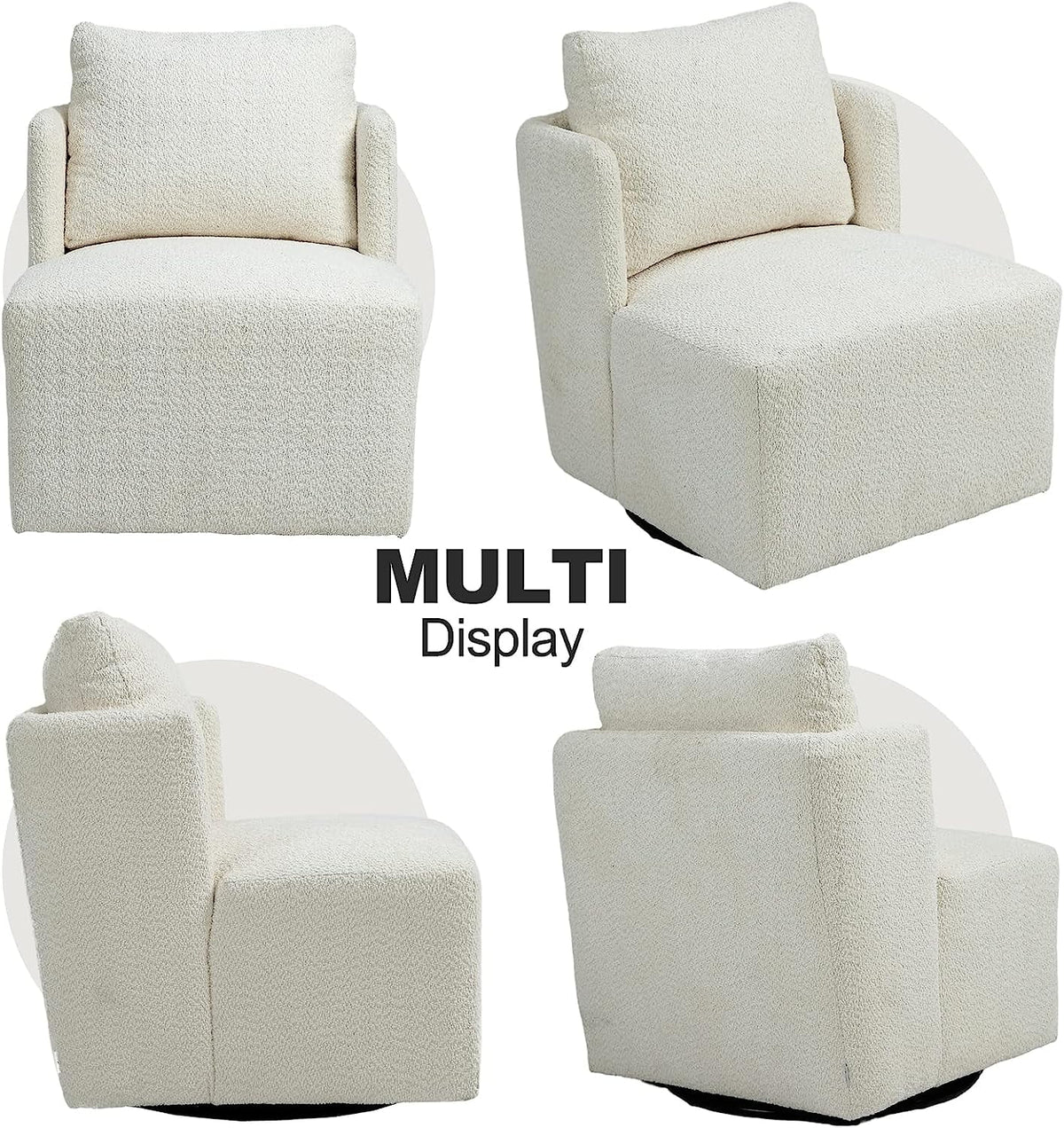 White Chenille Swivel Accent Chair with Pillow N1263