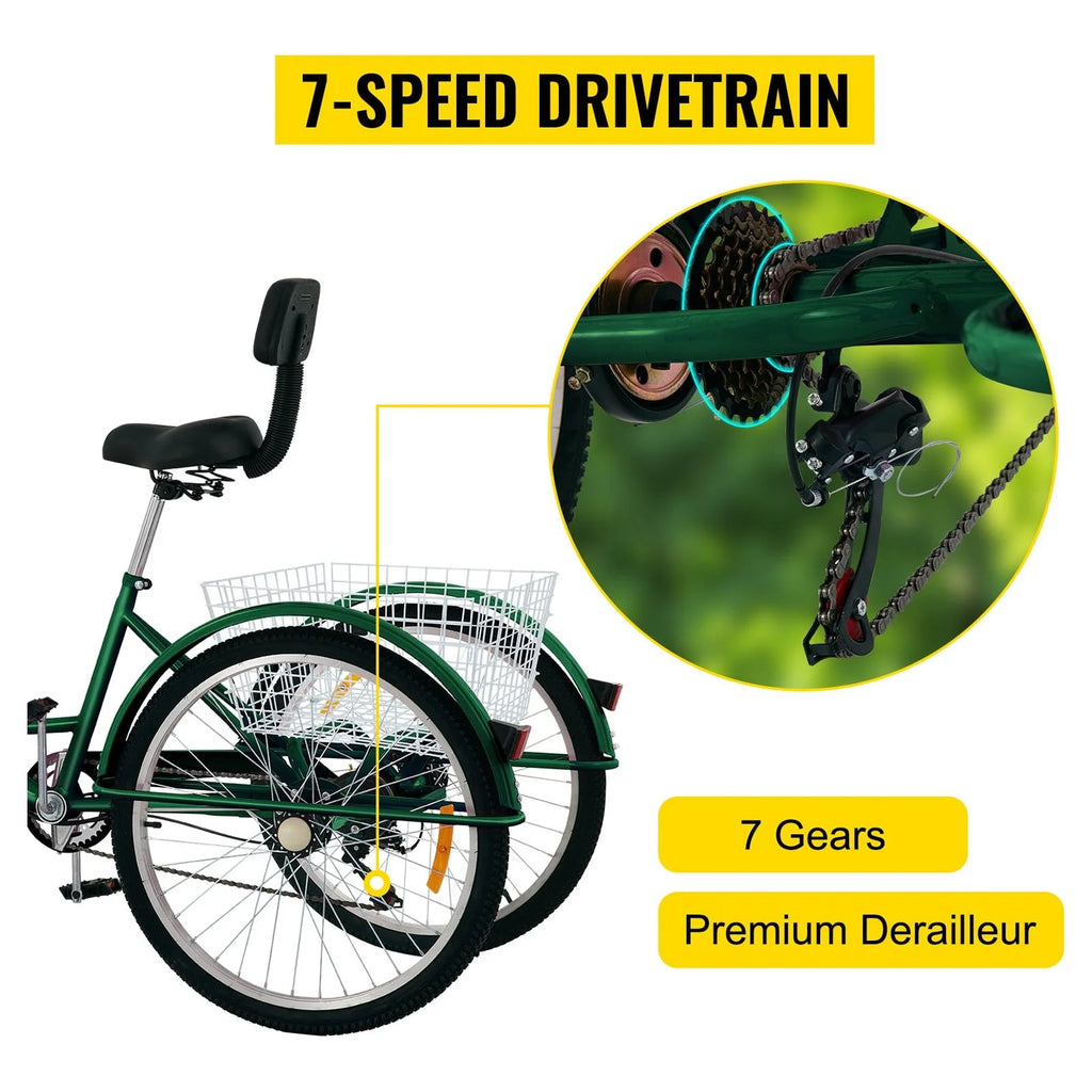 Foldable 7-Speed Adult Tricycle 24" Wheels V48579