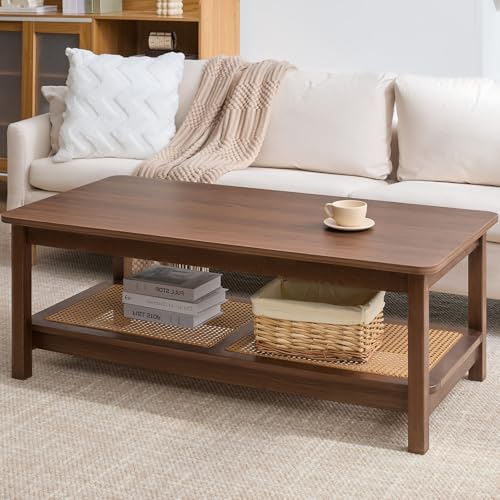 47.2'' 2-Tier Solid Wood PE Rattan Coffee Table A565