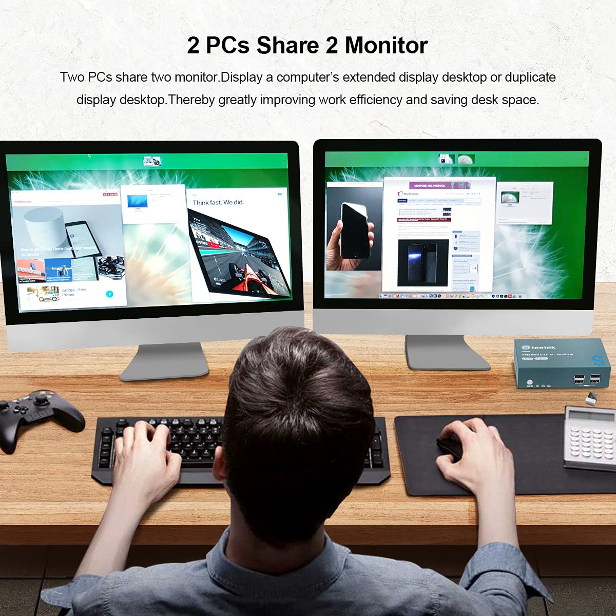 KVM Switch Dual Monitor HDMI 2 Port, 4K @ 60Hz, 4 USB 2.0 Hub F373779