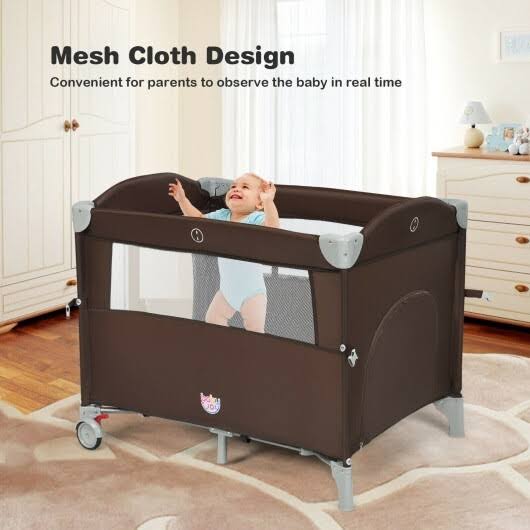 Beige Portable Baby Bassinet Crib Playard with Diaper Changer P1696