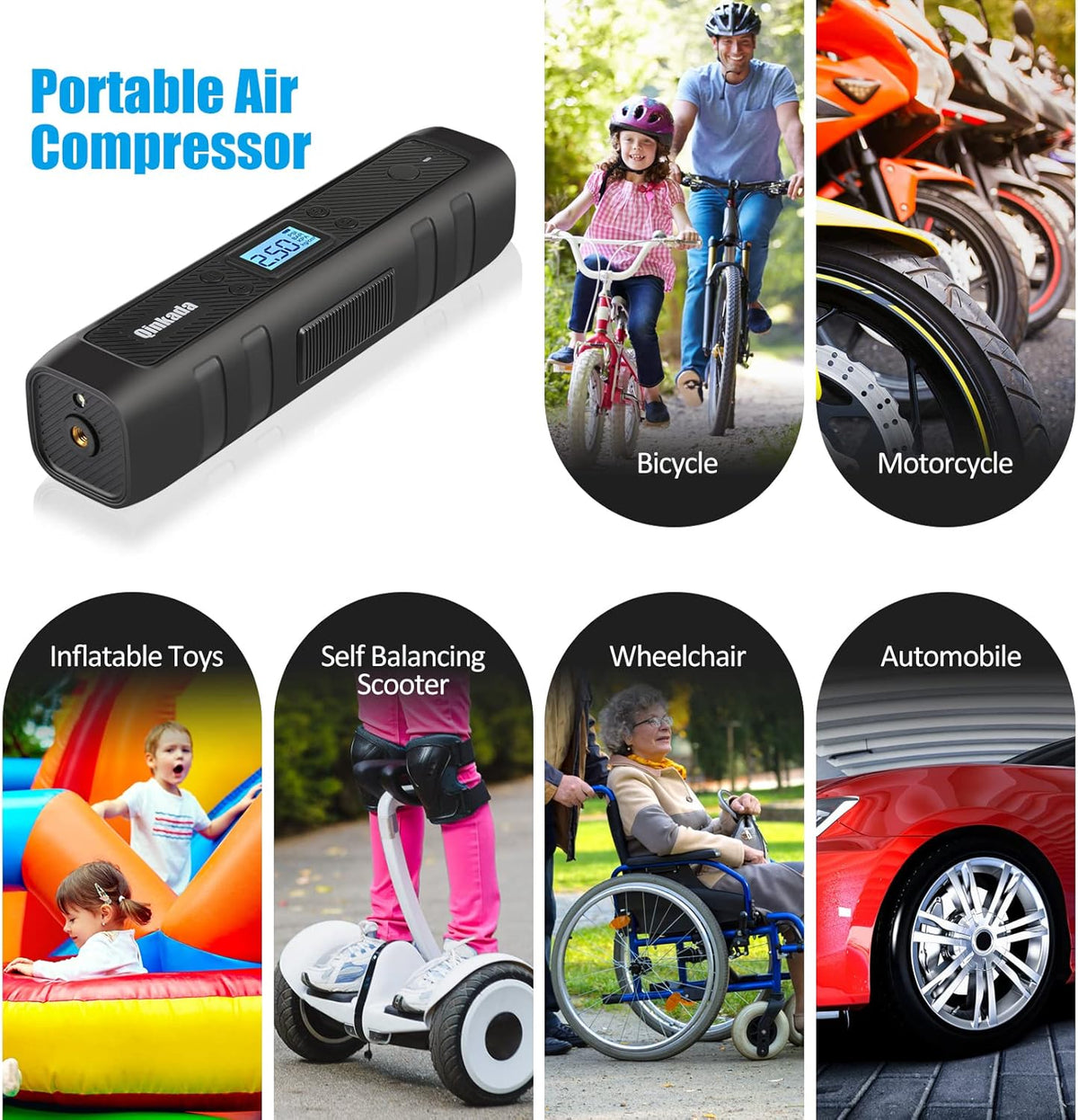 Portable Tire Inflator Air Compressor Pump 4500mAh Rechargeable Li-ion Battery with LED Light C8900