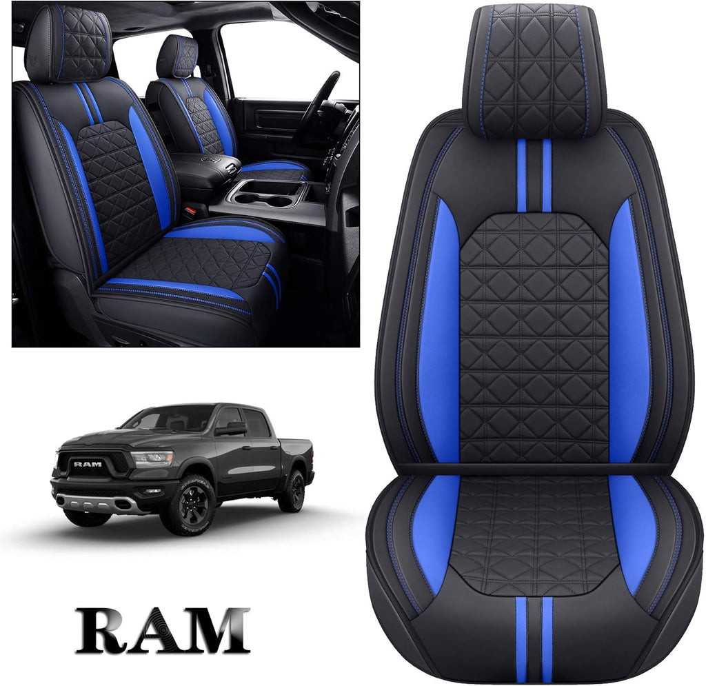 Black-White Waterproof Faux Leather Front Seat Covers P62773