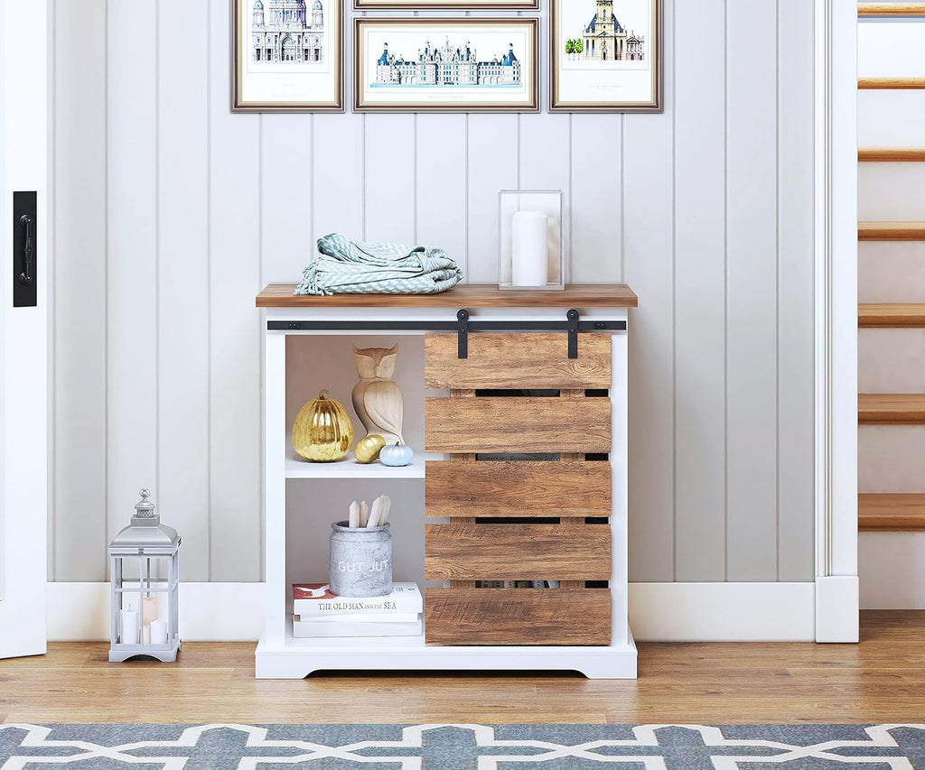 Farmhouse Sliding Slat Door Storage Console with Barn Door H9641